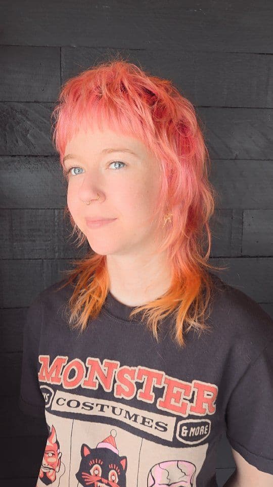 Peach mullet cut and color